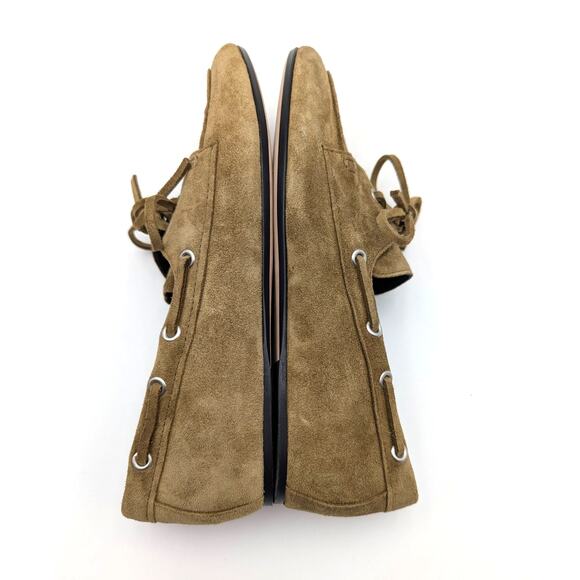 Vince Marin Round Toe Boat Loafer Women's Olivewood Suede Size US7M EU37 - Picture 6 of 14